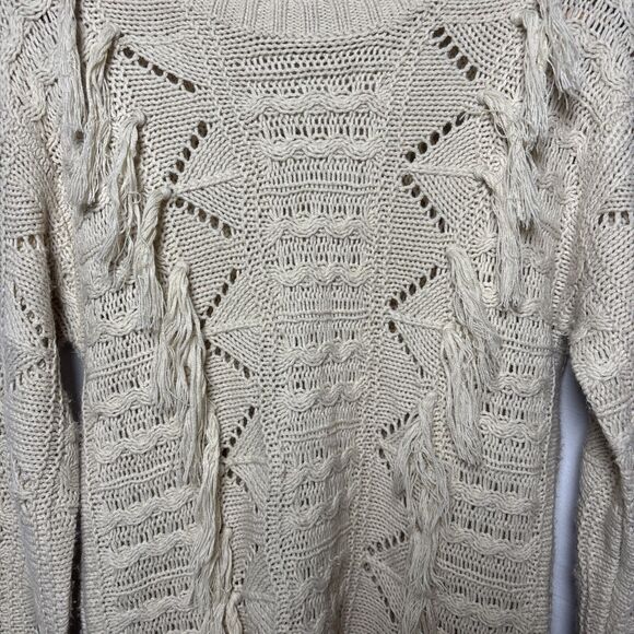 Womens S casual open Knit Tan Sweater Boho Hippie - Picture 4 of 8